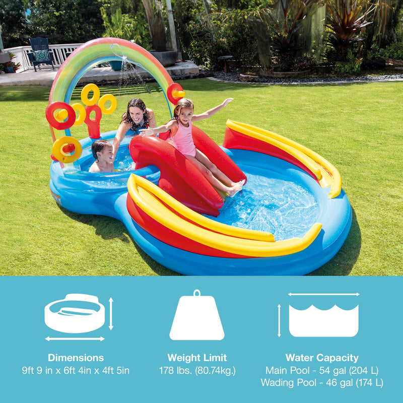 Intex 9.75 x 6.3 Foot Rainbow Slide Inflatable Pool and Water Slide Ring Center