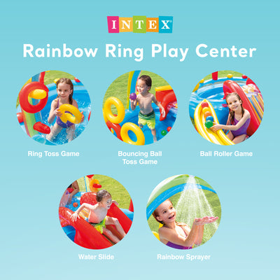 Intex 9.75ft x 6.3ft x 53in Rainbow Ring Slide Kids Inflatable Pool (For Parts)