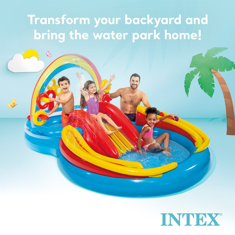 Intex 9.75 x 6.3 Foot Rainbow Slide Inflatable Pool and Water Slide Ring Center