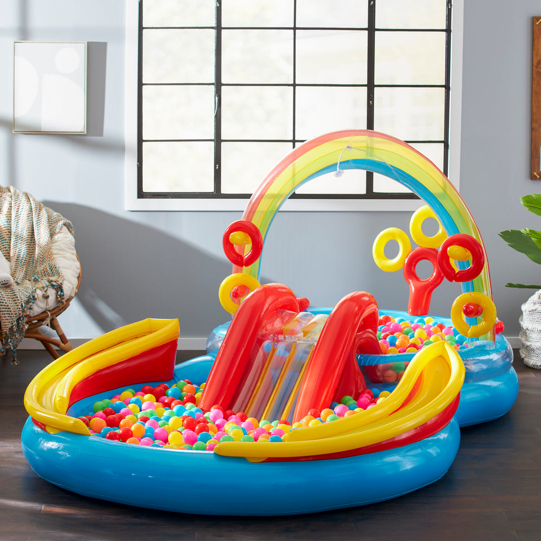 Intex Rainbow Ring Inflatable Play Center Pool w/Multi-Color Fun Ballz, 100 Pack