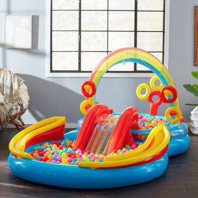 Intex Rainbow Ring Inflatable Play Center Pool w/Multi-Color Fun Ballz, 100 Pack