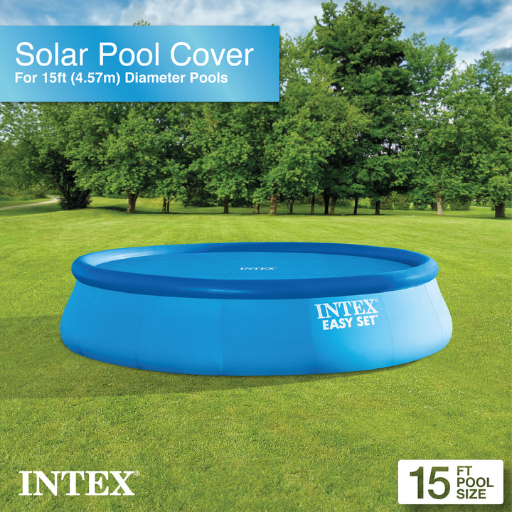 Intex 15 Foot Round Easy Set Vinyl Solar Cover for Swimming Pools Blue(Open Box) - VMInnovations