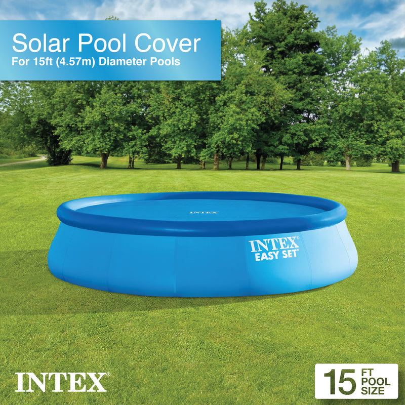 Intex 15 Foot Easy Set Vinyl Solar Cover for Pools, Blue | 29023E (Used)