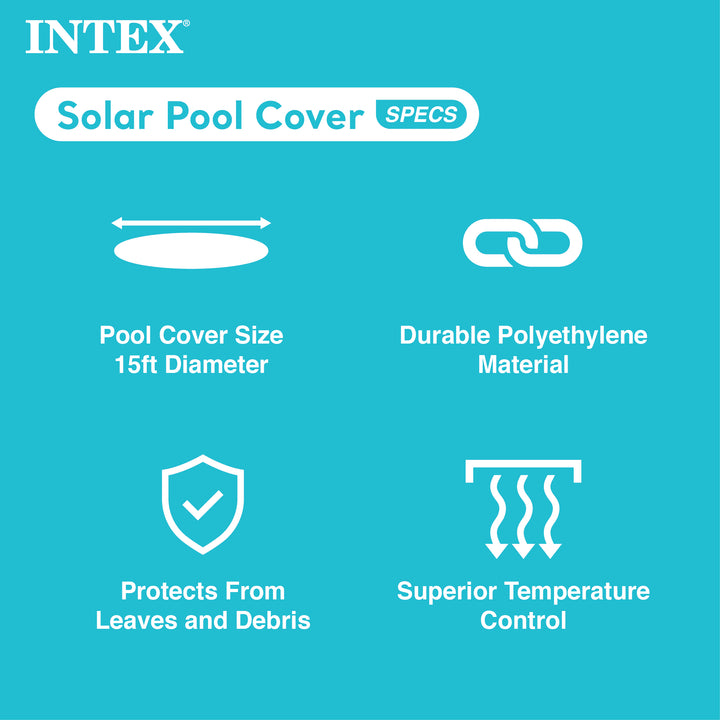 Intex 15 Foot Round Easy Set Vinyl Solar Cover for Swimming Pools, Blue | 29023E