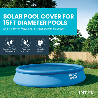 Intex 15 Foot Round Easy Set Vinyl Solar Cover for Swimming Pools, Blue (Used)