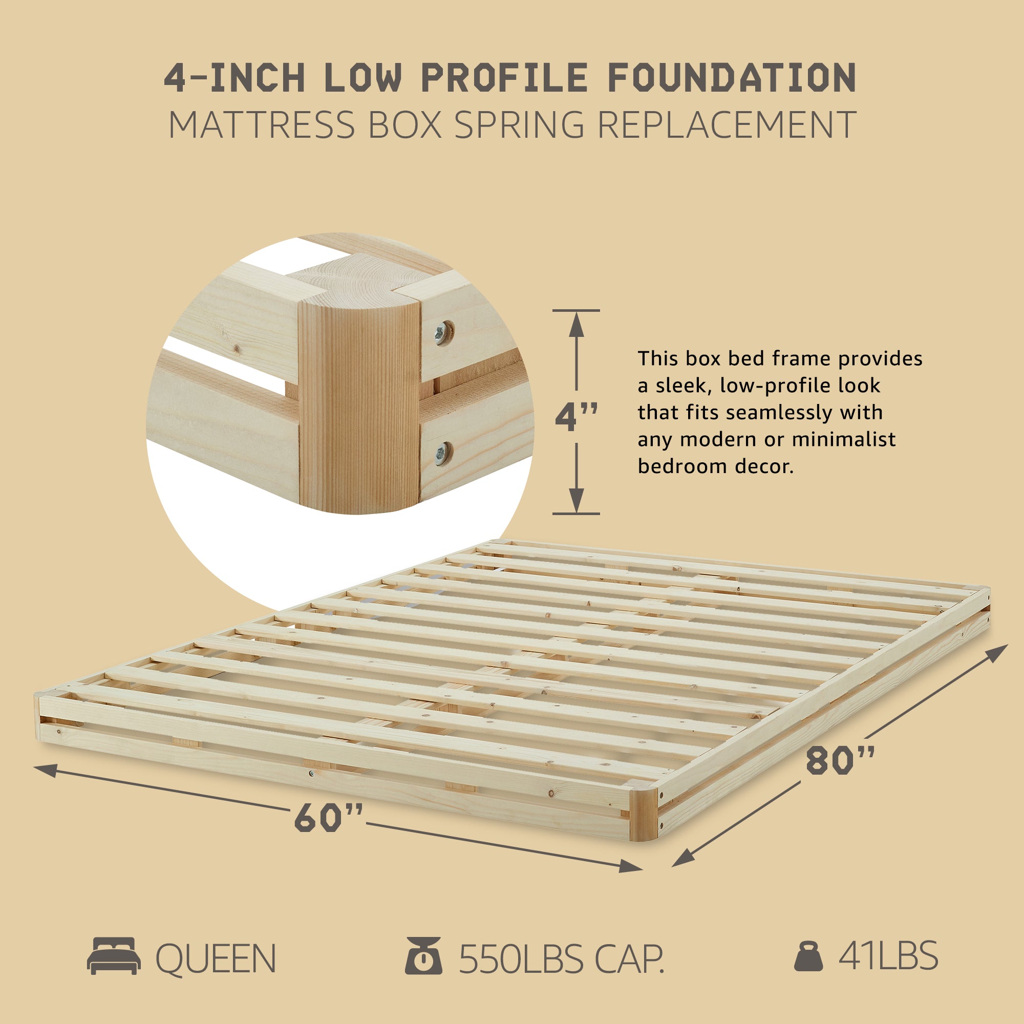 Hercules 4In Low Profile Foundation Mattress Box Spring Replacement, (For Parts)