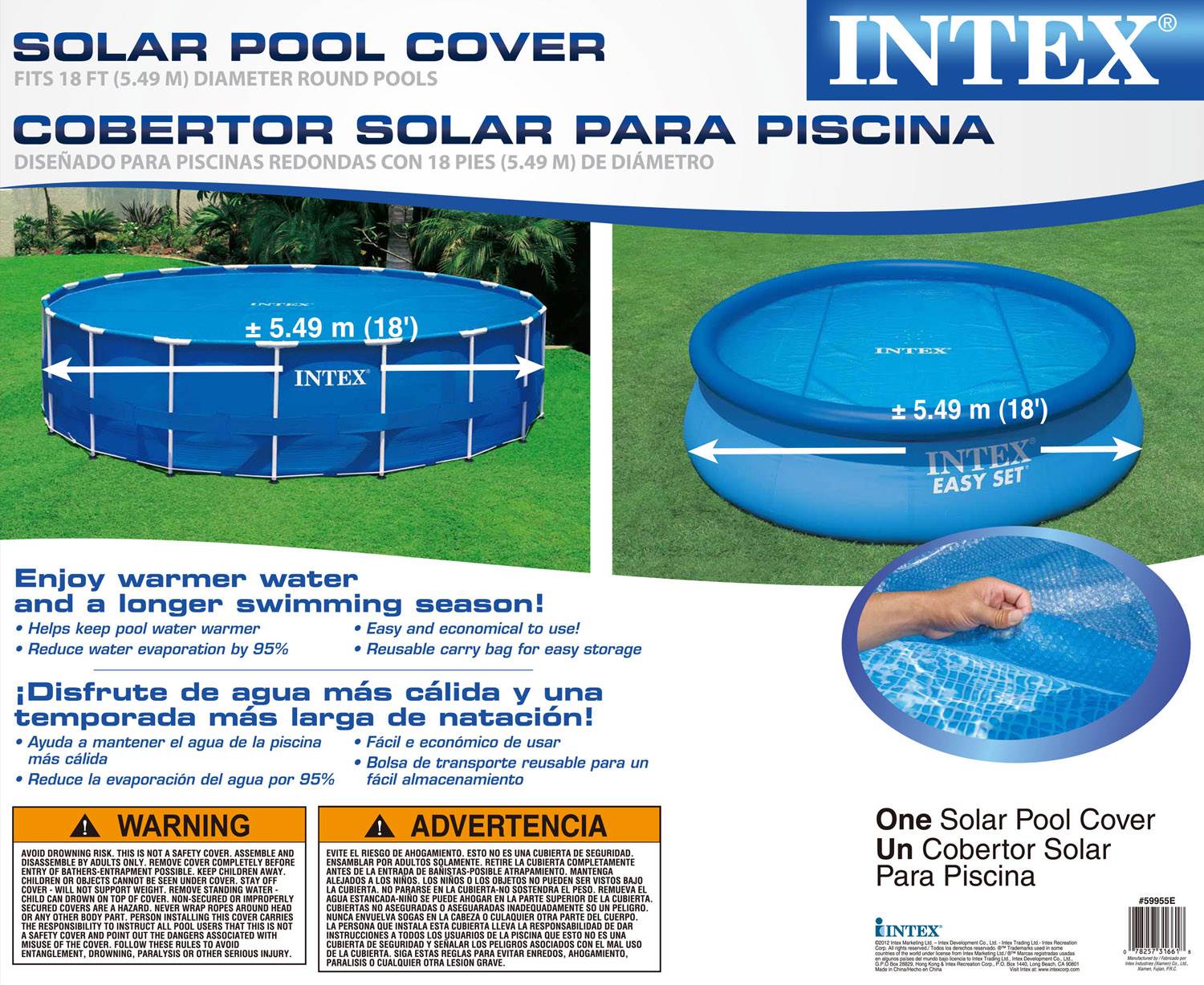 INTEX 18' Easy Set/Frame Swimming Pool Solar Cover