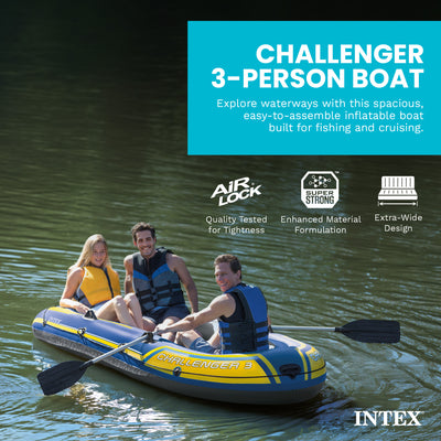 Intex 68370EP Challenger 3 Inflatable Raft Boat Set With Pump And Oars, Blue - VMInnovations