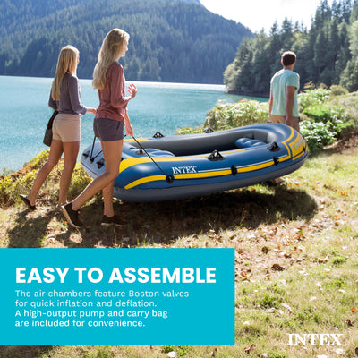 Intex 68370EP Challenger 3 Inflatable Raft Boat Set With Pump And Oars, Blue - VMInnovations