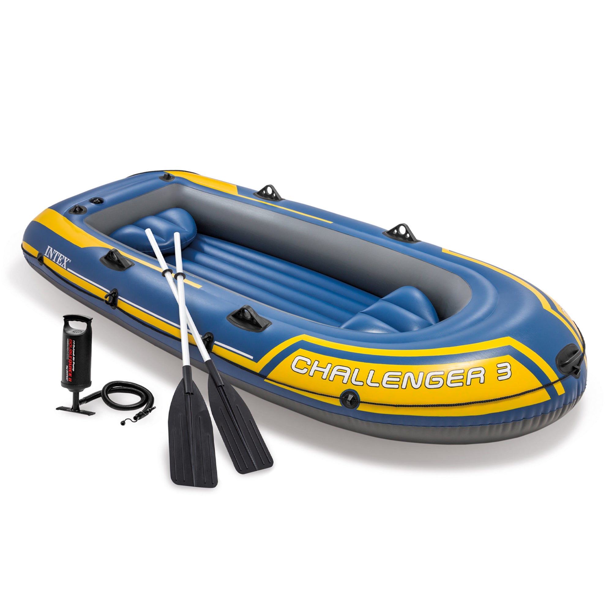 Intex 68370EP Challenger 3 Inflatable Raft Boat Set With Pump And Oars, Blue - VMInnovations