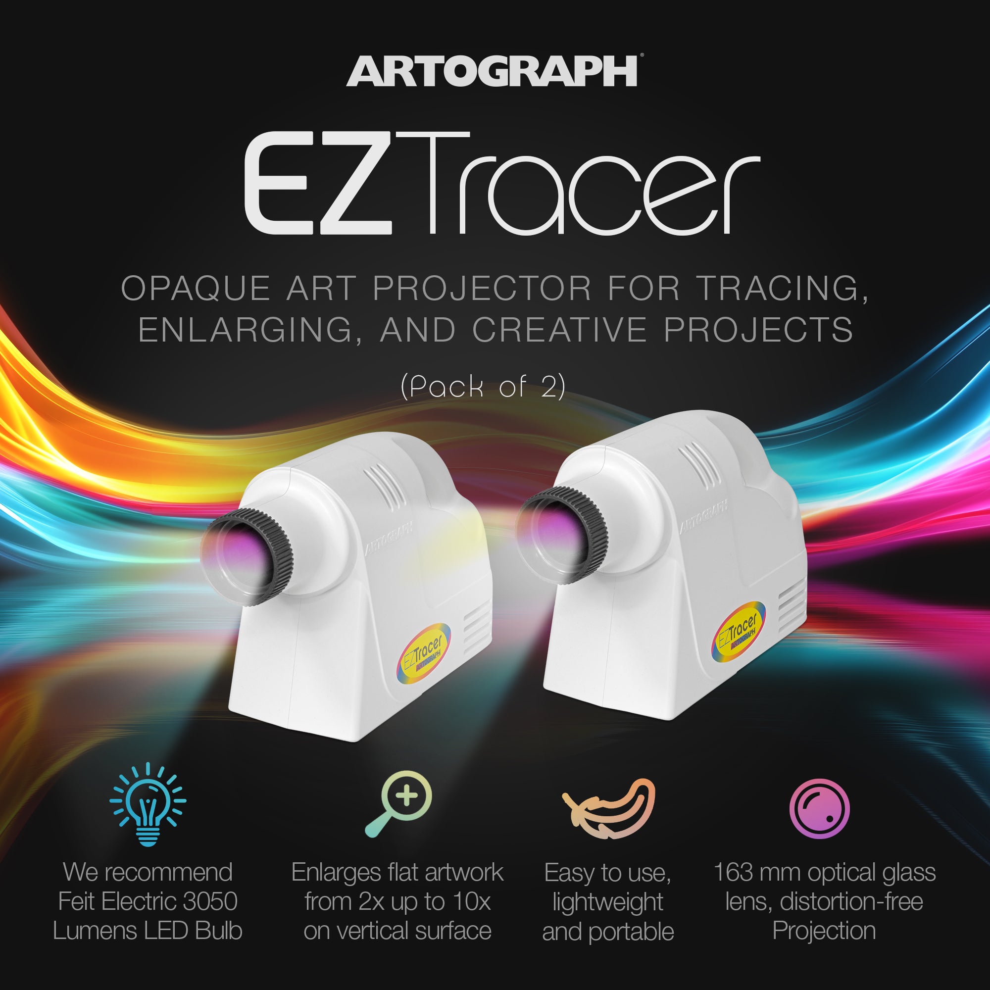 Artograph EZ Tracer Portable 15W LED Art Projector w/ 163mm Lens, White (2 Pack) - VMInnovations