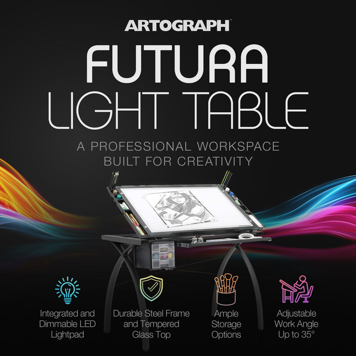 Artograph Futura Light Table for Artists with Storage & Dimmable Glass Work Top
