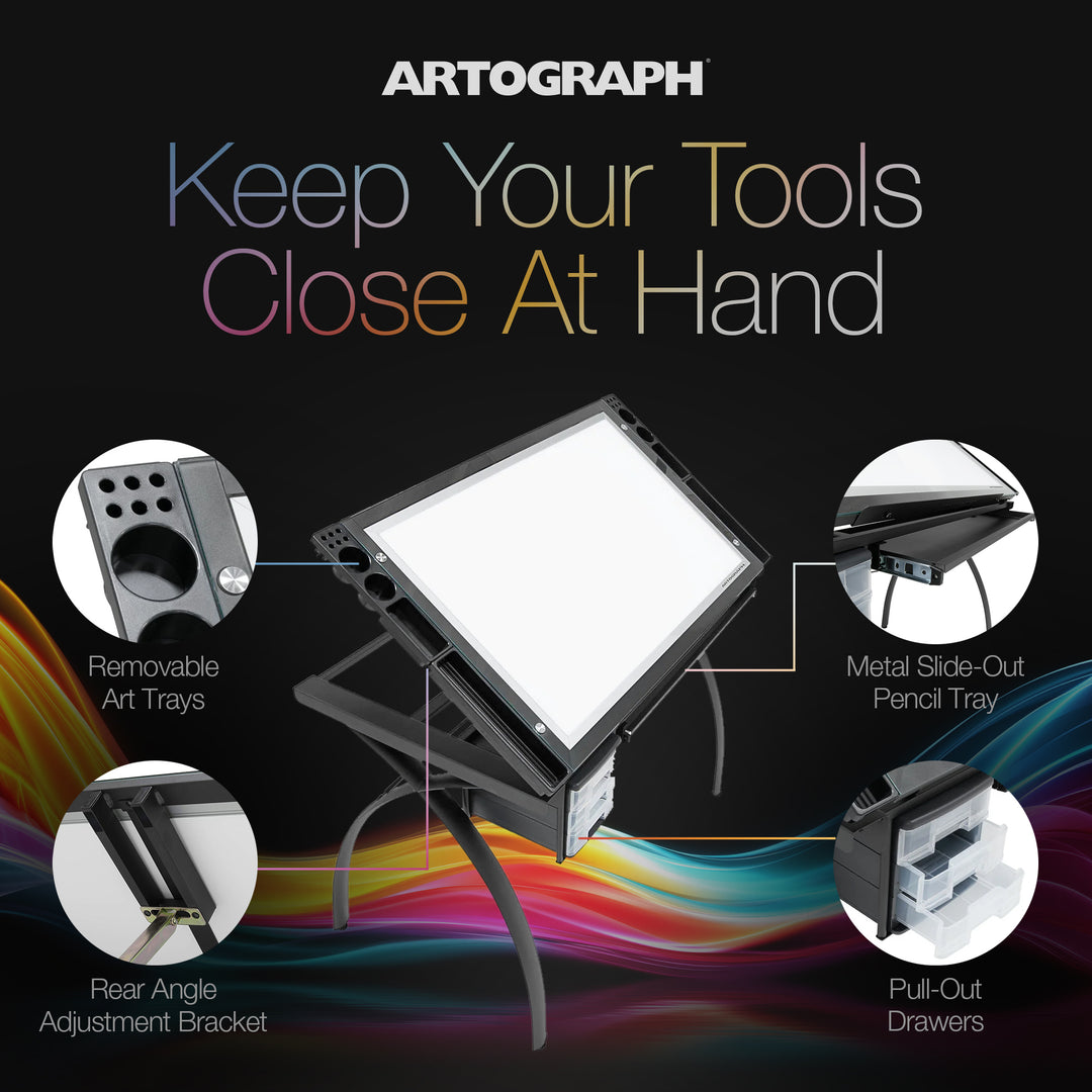 Artograph Futura Light Table for Artists with Storage & Dimmable Glass Work Top