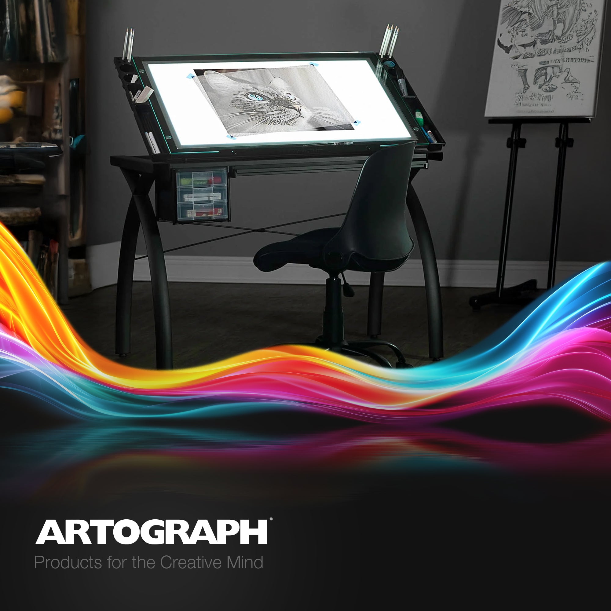 Artograph Light Table for Artists w/Storage & Dimmable Glass Work Top (Open Box) - VMInnovations