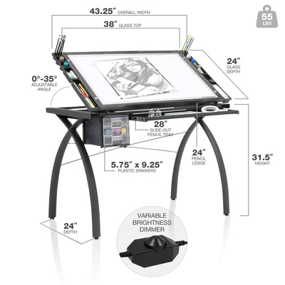 Artograph Light Table for Artists w/Storage & Dimmable Glass Work Top (Open Box) - VMInnovations