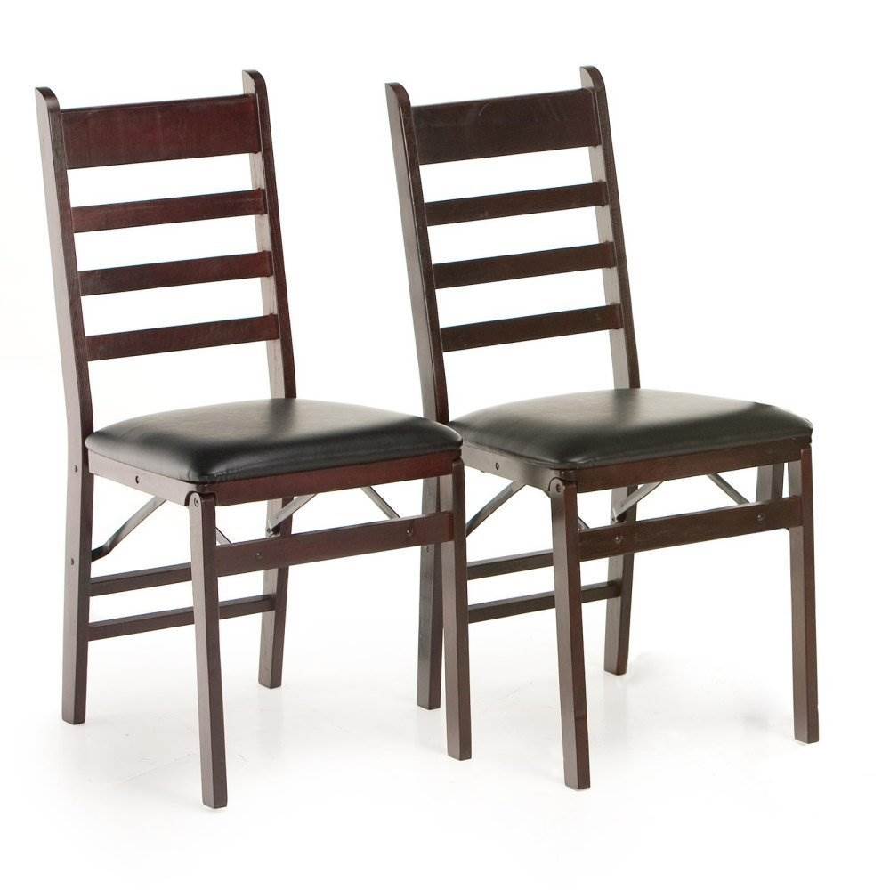 2) COSCO Wood/Vinyl Commercial Folding Chair - Open Box, One Chair Cracked