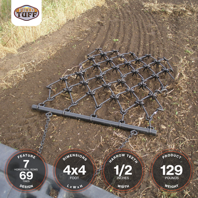 Field Tuff 4x4 Foot Steel Durable Chain Rake Field Leveling ATV Drag Harrow