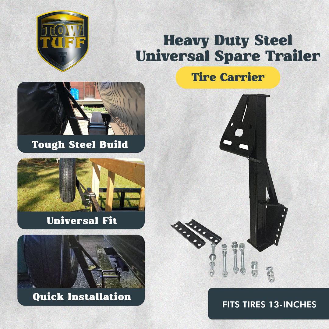 Tow Tuff TTF-08HD Heavy Duty Steel Universal Spare Trailer Tire Carrier, Black - VMInnovations