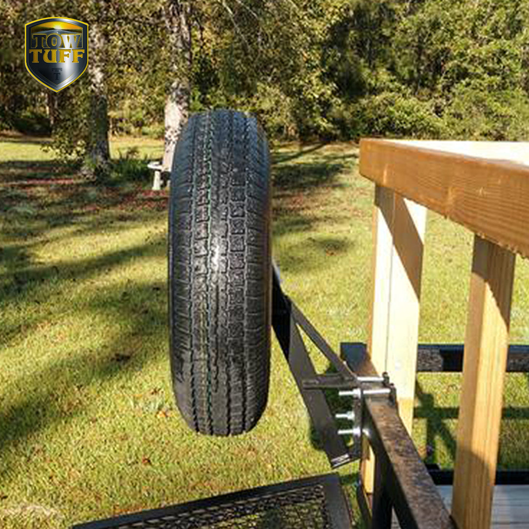 Tow Tuff TTF-08HD Heavy Duty Steel Universal Spare Trailer Tire Carrier, Black - VMInnovations
