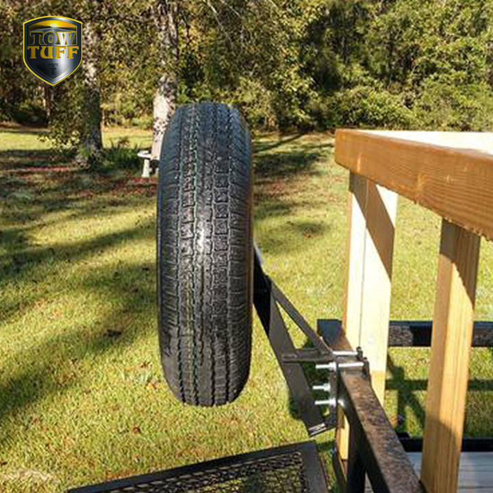 Tow Tuff TTF-08HD Heavy Duty Steel Universal Spare Trailer Tire Carrier, Black - VMInnovations