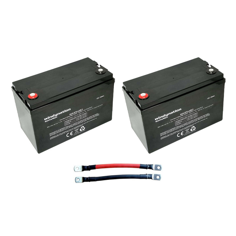 Windy Nation 12V 100 Ah Deep Cycle Solar Off Grid Battery with Cables (2 Pack)
