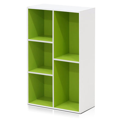 Furinno 5 Cube Home Wooden Reversible Open Bookcase Display Shelf, White/Green