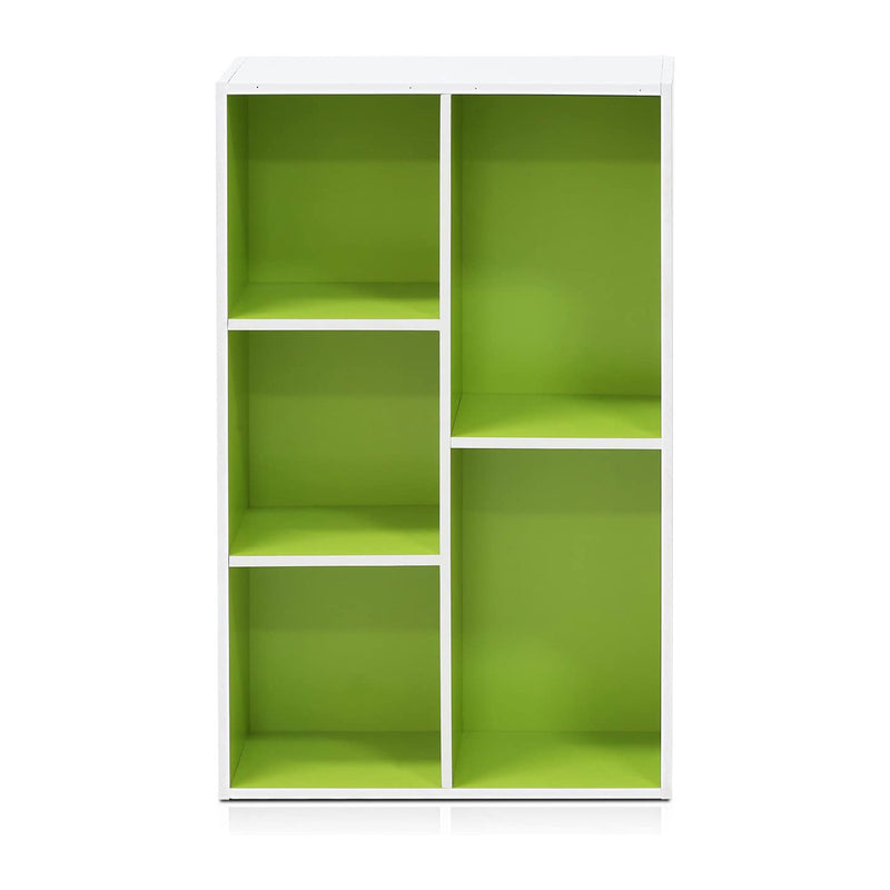 Furinno 5 Cube Home Wooden Reversible Open Bookcase Display Shelf, White/Green