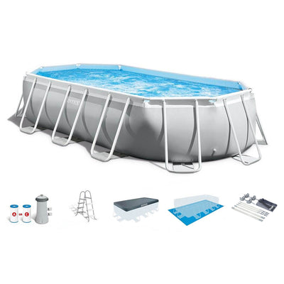 Intex Prism Frame Oval Above Ground Swimming Pool Set with Protective Canopy