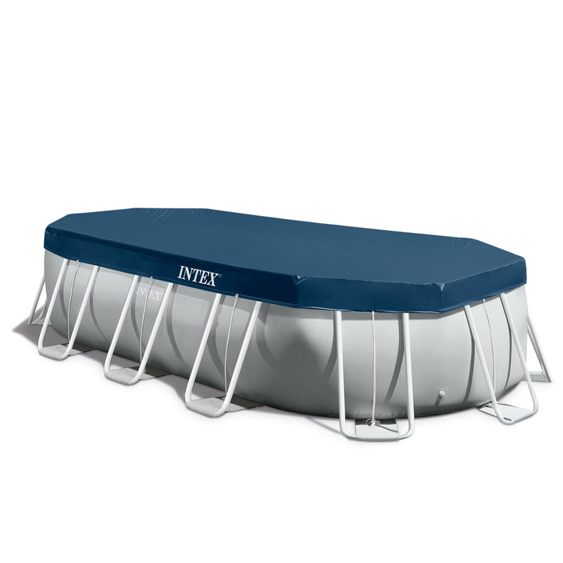 Intex Prism Frame Oval Above Ground Swimming Pool Set with Protective Canopy