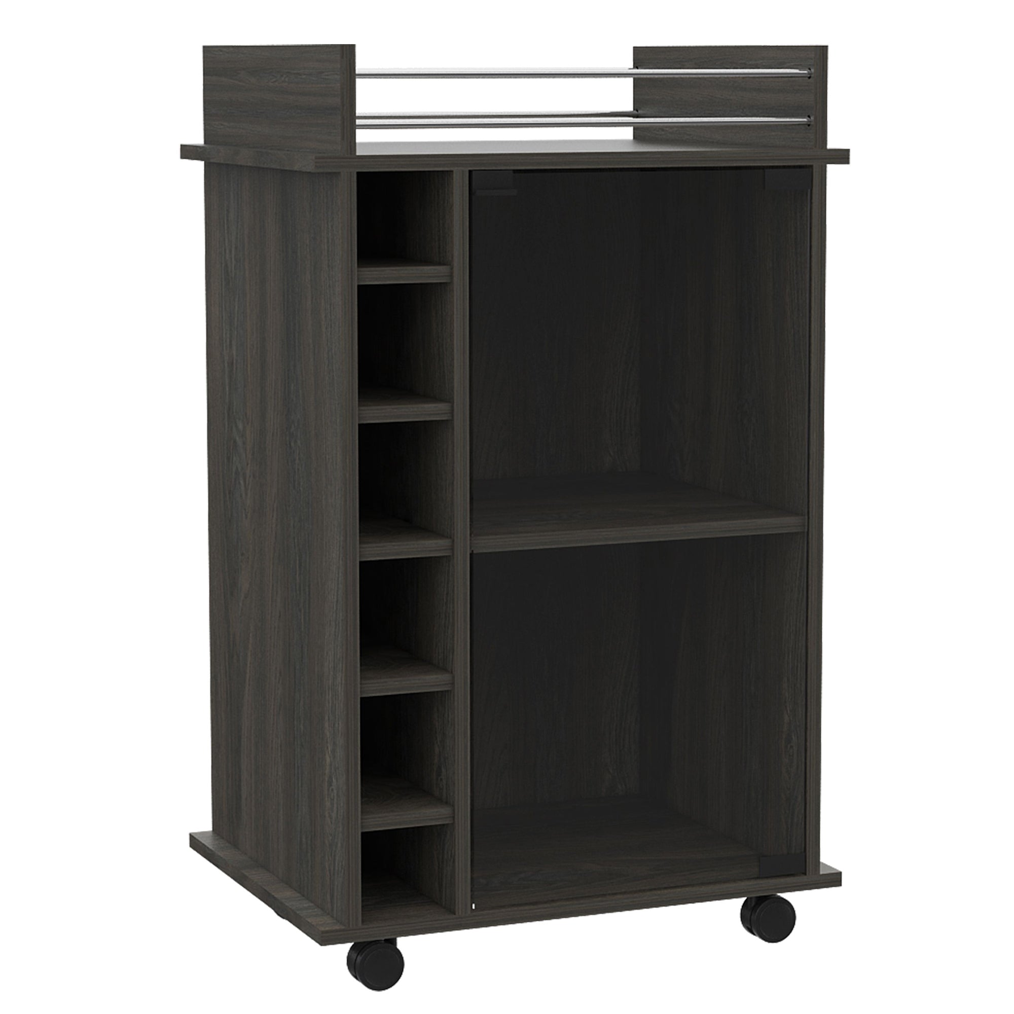 TUHOME Dukat Wine and Liquor Bar Storage Cabinet Cart with Glass Door, Espresso