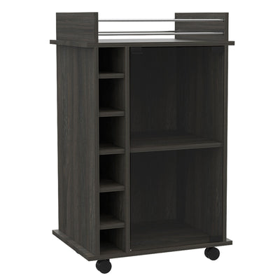 TUHOME Dukat Wine and Liquor Bar Storage Cabinet Cart with Glass Door, Espresso