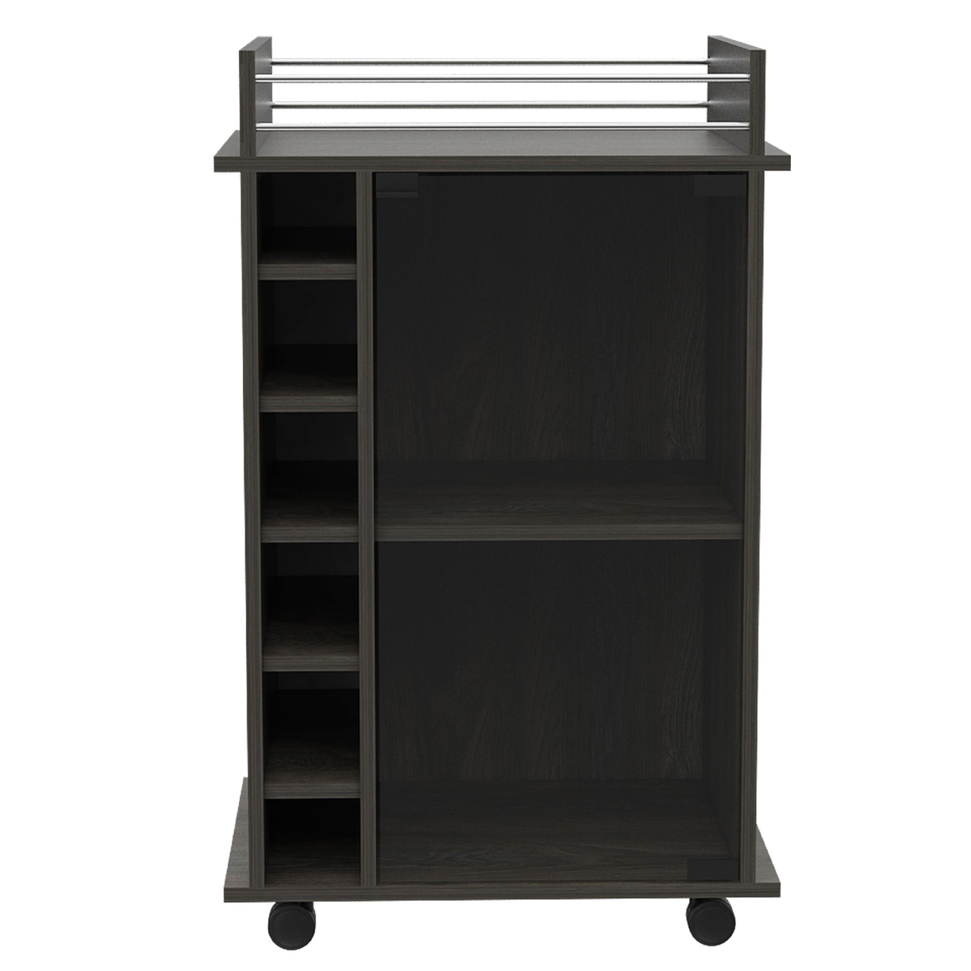 TUHOME Dukat Wine and Liquor Bar Storage Cabinet Cart with Glass Door, Espresso
