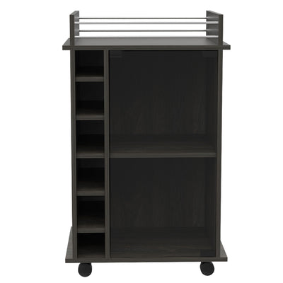 TUHOME Dukat Wine and Liquor Bar Storage Cabinet Cart with Glass Door, Espresso