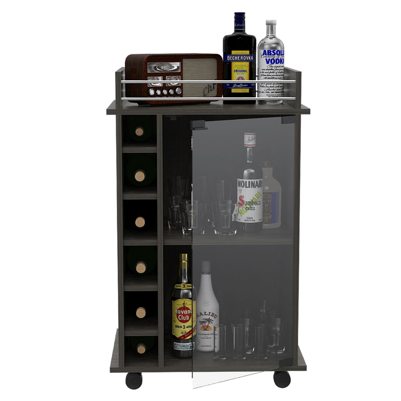 TUHOME Dukat Wine and Liquor Bar Storage Cabinet Cart with Glass Door, Espresso
