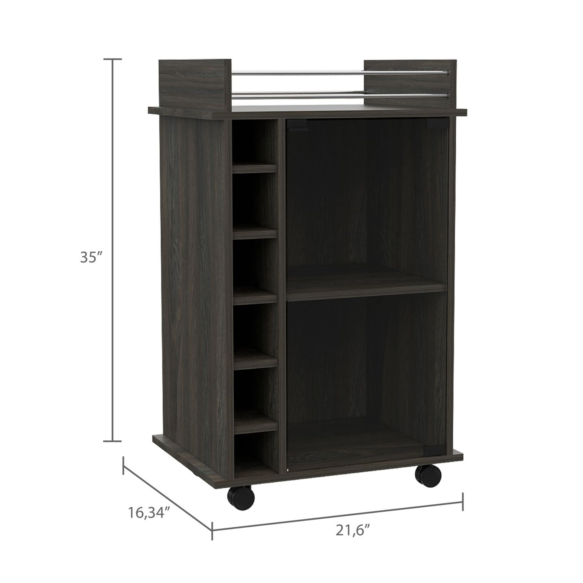 TUHOME Dukat Wine and Liquor Bar Storage Cabinet Cart with Glass Door, Espresso