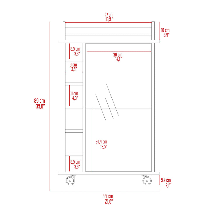 TUHOME Dukat Wine and Liquor Bar Storage Cabinet Cart with Glass Door(For Parts)