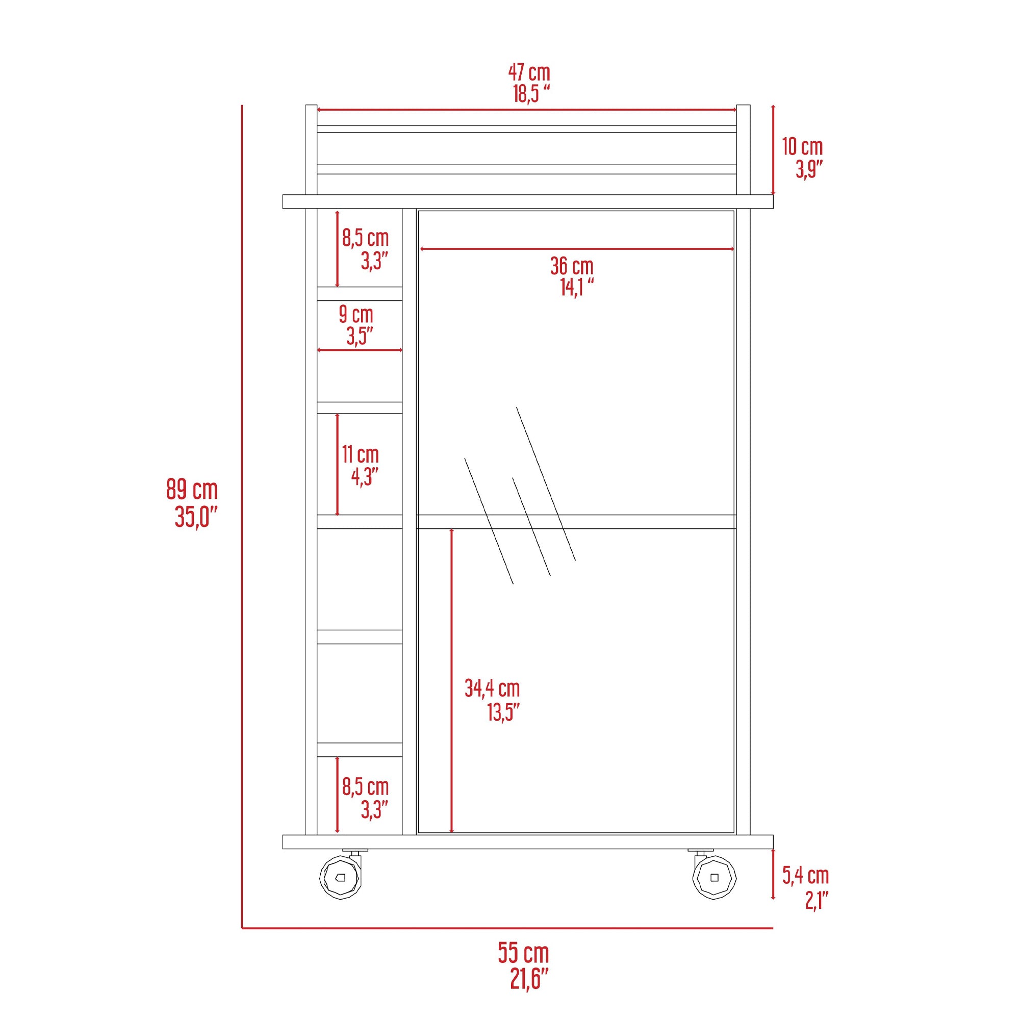 TUHOME Dukat Wine and Liquor Bar Storage Cabinet Cart with Glass Door, Espresso