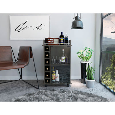 TUHOME Dukat Wine and Liquor Bar Storage Cabinet Cart with Glass Door, Espresso