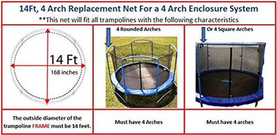 JumpKing 14’ FT Trampoline Safety Net Enclosure Netting - 4 Arch - Open Box