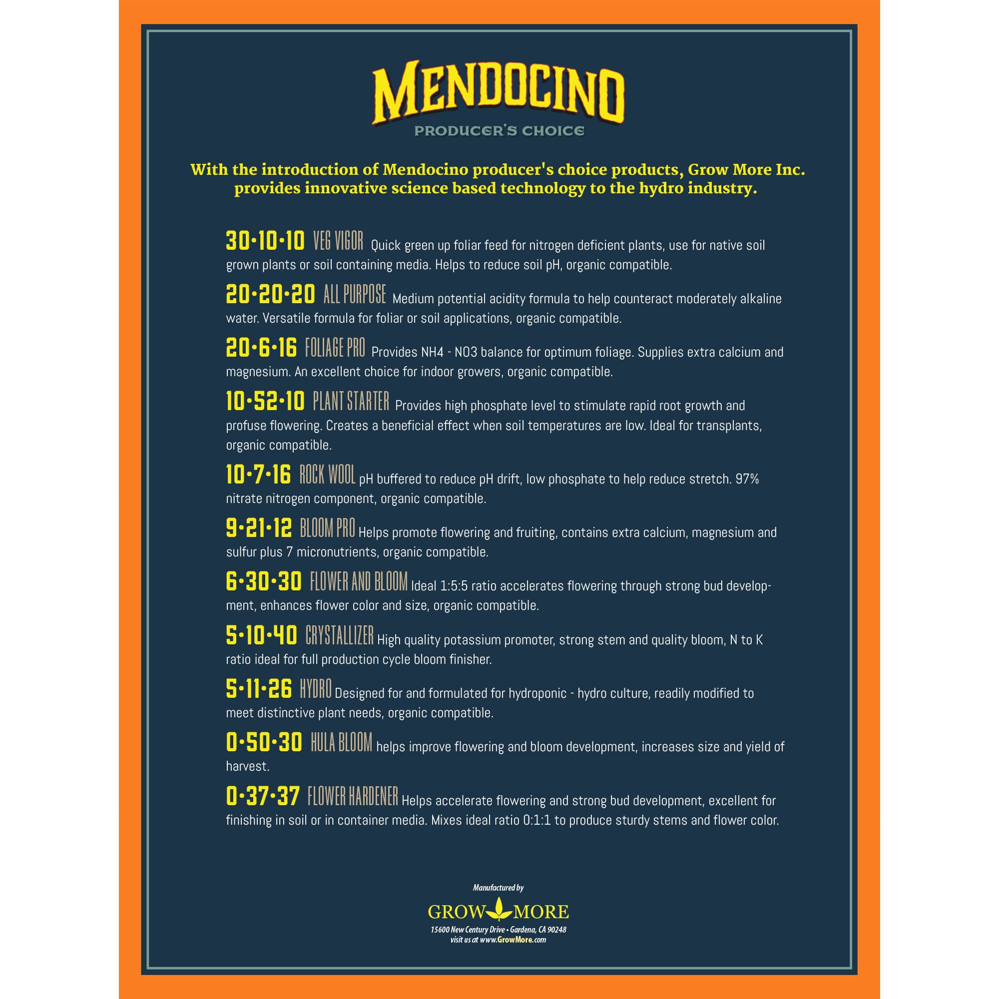 Grow More Mendo Water Soluble Garden and Greenhouse Plant Fertilizer, 25 Pounds - VMInnovations