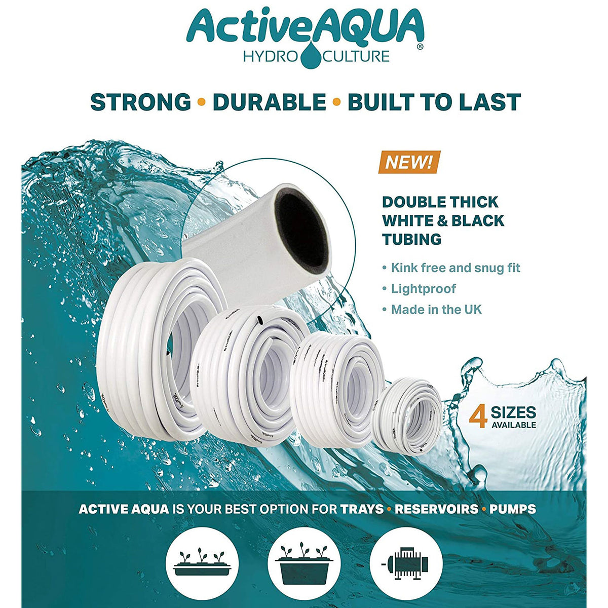 Active Aqua 3/4" Diameter Hydroponic Irrigation Tubing, 100', White (Open Box)