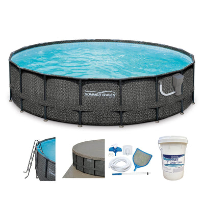 Summer Waves Elite 20ft x 48in Above Ground Frame Swimming Pool Set Kit w/ Pump