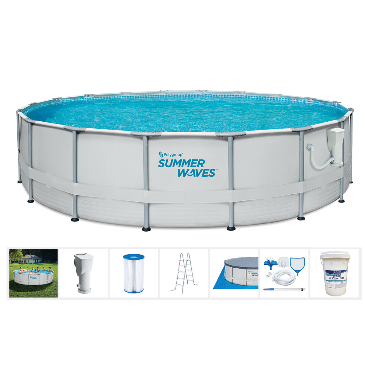 Summer Waves Elite 18ft x 48in Above Ground Frame Swimming Pool Set Kit w/ Pump