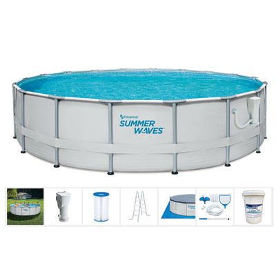 Summer Waves Elite 18ft x 48in Above Ground Frame Swimming Pool Set Kit w/ Pump