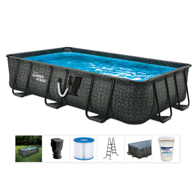Summer Waves 14 Foot Long Dark Herringbone Print Elite Frame Rectangular Pool