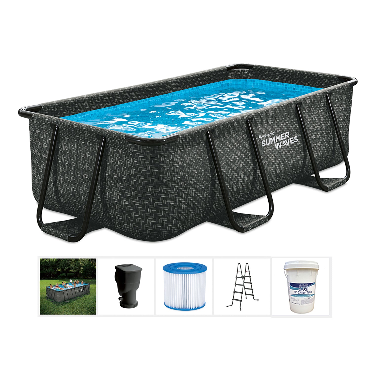 Summer Waves 10 Foot Long Dark Herringbone Elite Frame Rectangular Pool Kit