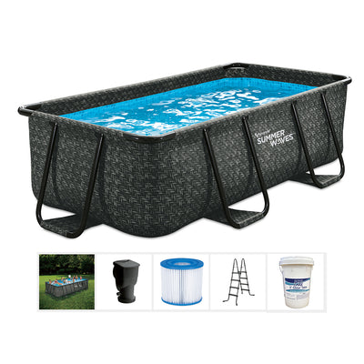 Summer Waves 10 Foot Long Dark Herringbone Elite Frame Rectangular Pool Kit