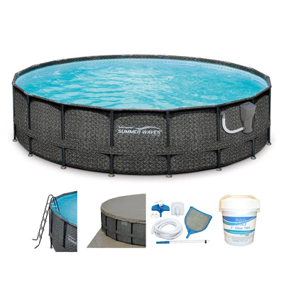 Summer Waves Elite 20ft x 48in Above Ground Frame Swimming Pool Set Kit w/ Pump