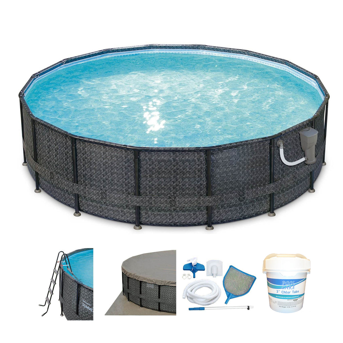 Summer Waves Elite 16ft x 48in Above Ground Frame Swimming Pool Set Kit w/ Pump