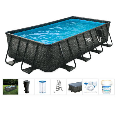 Summer Waves 16 Foot Long Dark Herringbone Print Elite Frame Rectangular Pool